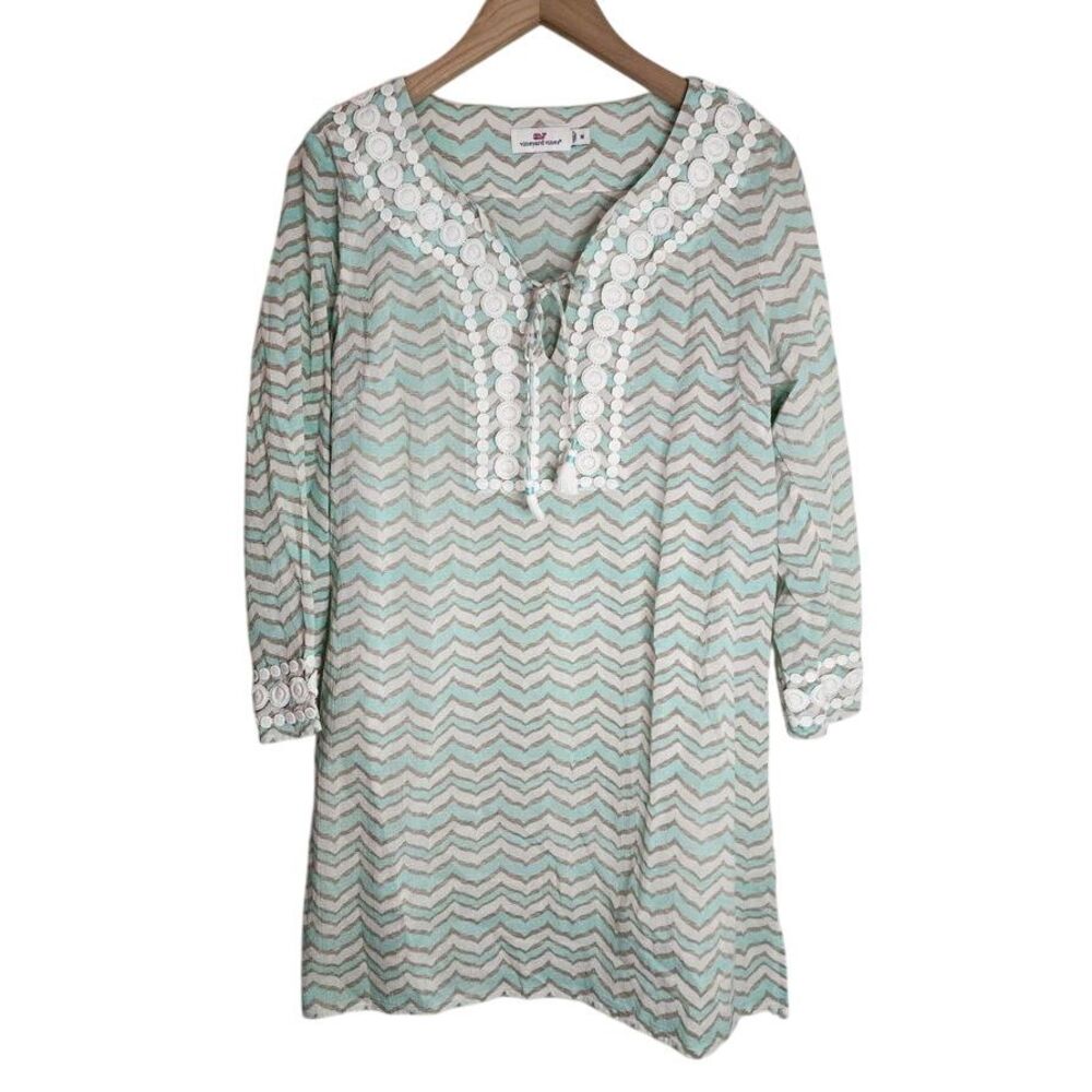 Vineyard Vines Dress‎ Women's Medium Swim Cover Up Chevron Blue Grey
